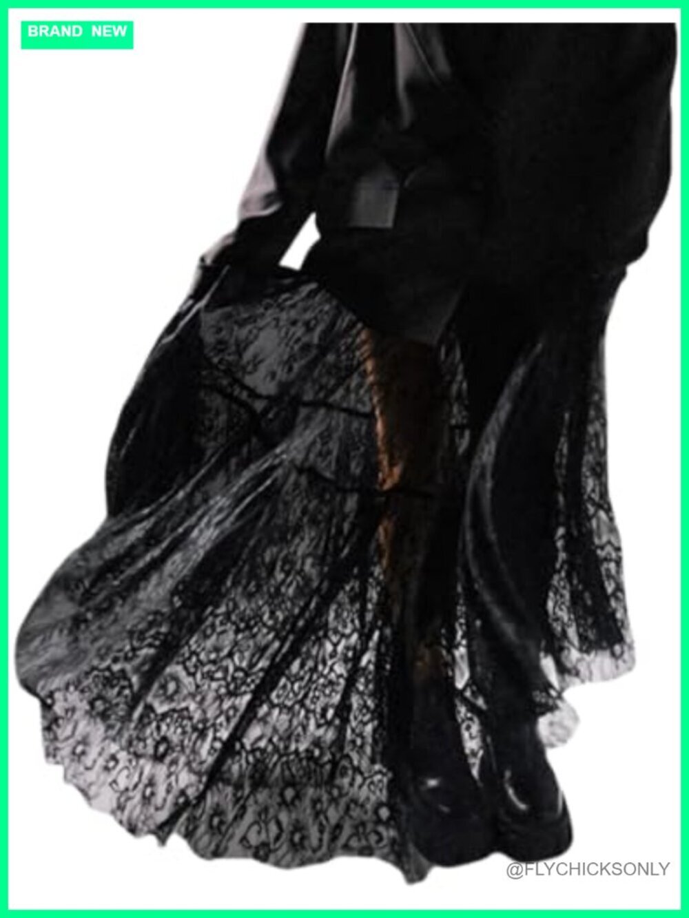 Sheer Lace Maxi Skirt High Waisted Floral Embroidered Ruffled A-Line Beach Skirt